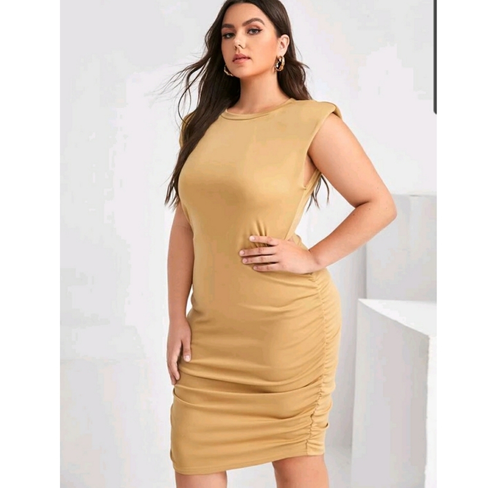 Ruched Side Shoulder Pad Dress